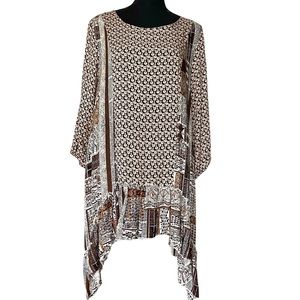 BD Collection NWT Patchwork Shark Bite Tunic Ruffle Hem Long Sleeve Top Small